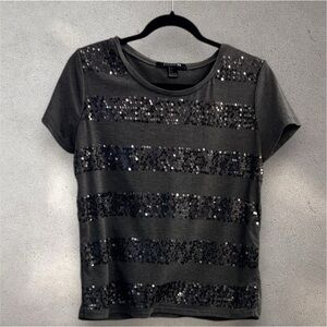 Forever 21 Charcoal Sequin Short Sleeve Top